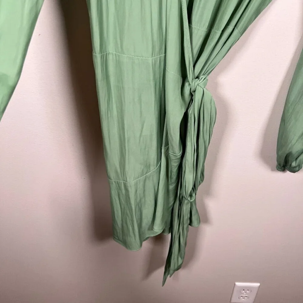 Ramy Brook Mini Wrap Dress Size Small Green Long Sleeve Vacation Brunch Resort